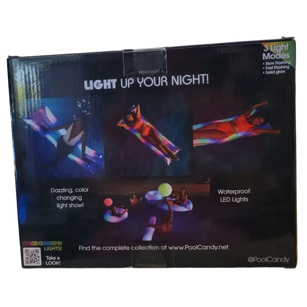 PoolCandy Illuminated LED Pillow Pool Raft – Color-Changing Lights! – NEW in Box - Picture 2 of 3